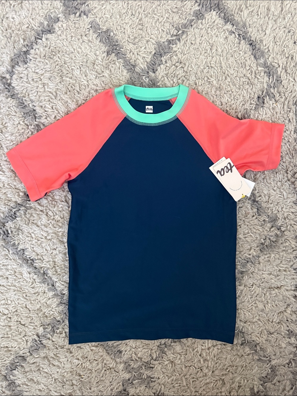 Tea Collection Kids Colorblock Rash Guard - Navy, Coral & Mint